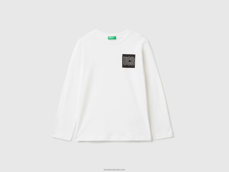 crianças camiseta manga longa com logo Benetton R8L4P1676 branco