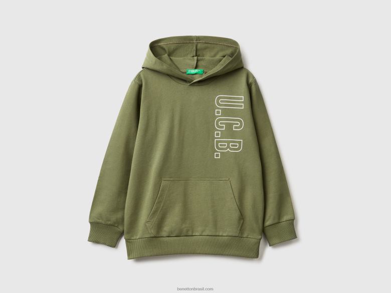 crianças moletom 100% algodão Benetton R8L4P1866 verde militar
