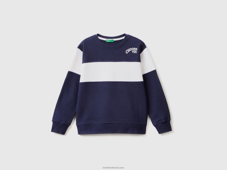 crianças moletom color block com estampa Benetton R8L4P4863 azul escuro