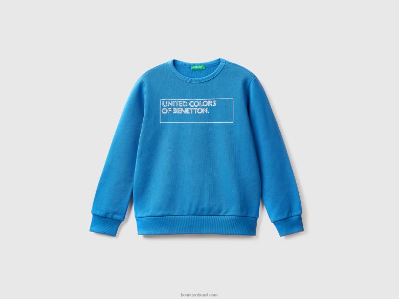 crianças moletom com estampa de logo Benetton R8L4P1829 azul claro