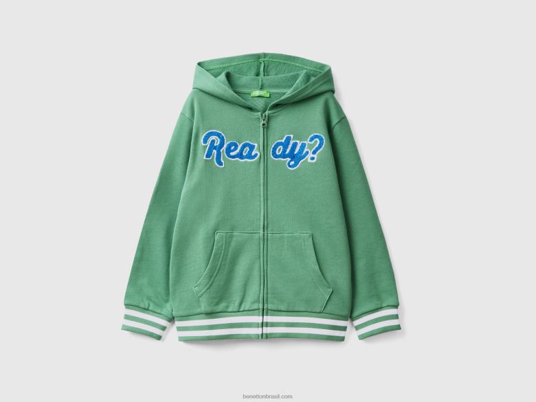 crianças moletom com zíper e bordado Benetton R8L4P4875 verde escuro