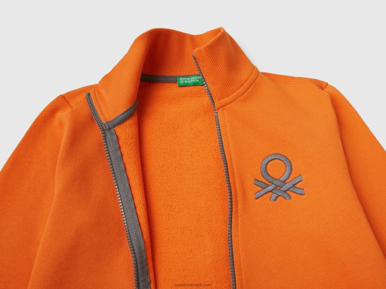 crianças moletom puro algodão com zíper Benetton R8L4P1807 laranja