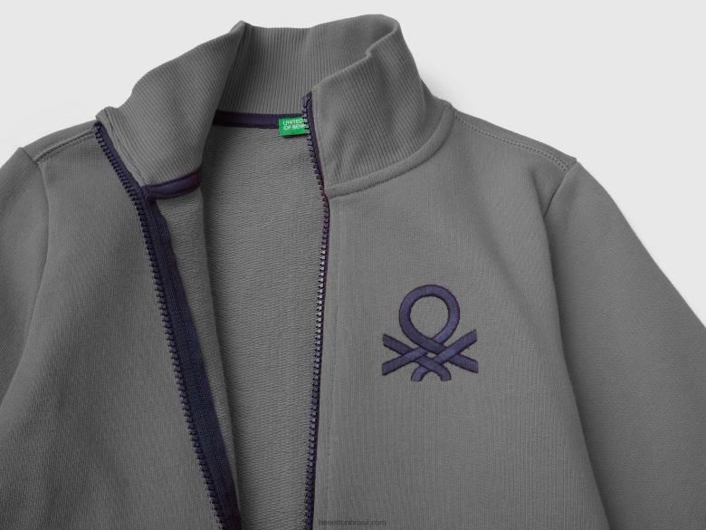 crianças moletom puro algodão com zíper Benetton R8L4P1808 cinza escuro