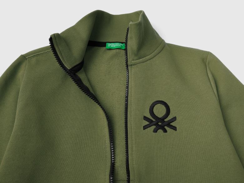 crianças moletom puro algodão com zíper Benetton R8L4P4836 verde militar