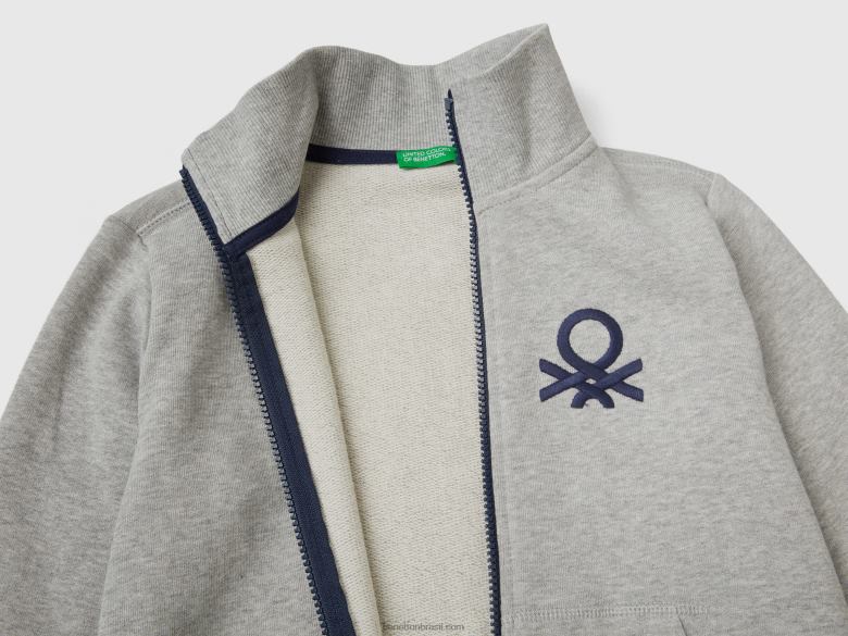 crianças moletom puro algodão com zíper Benetton R8L4P4889 cinza claro