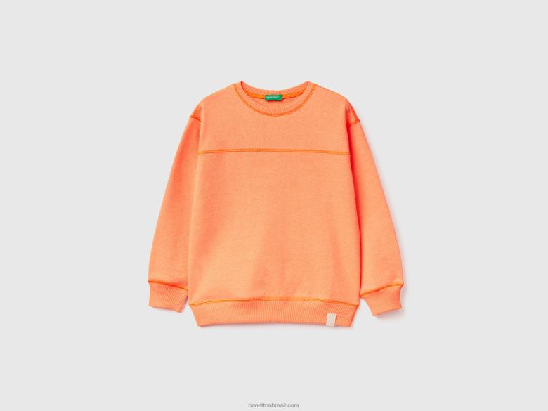 crianças pulôver moletom em tecido reciclado Benetton R8L4P1818 laranja neon