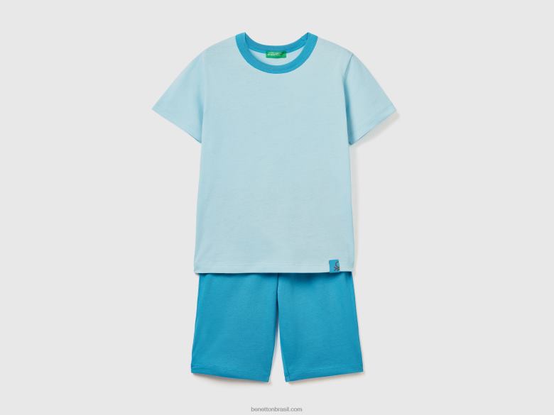 crianças pijama curto em algodão leve Benetton R8L4P2041 turquesa