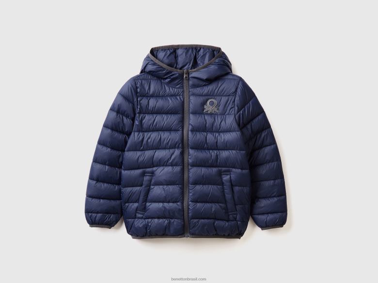 crianças jaqueta acolchoada com capuz Benetton R8L4P4741 azul escuro