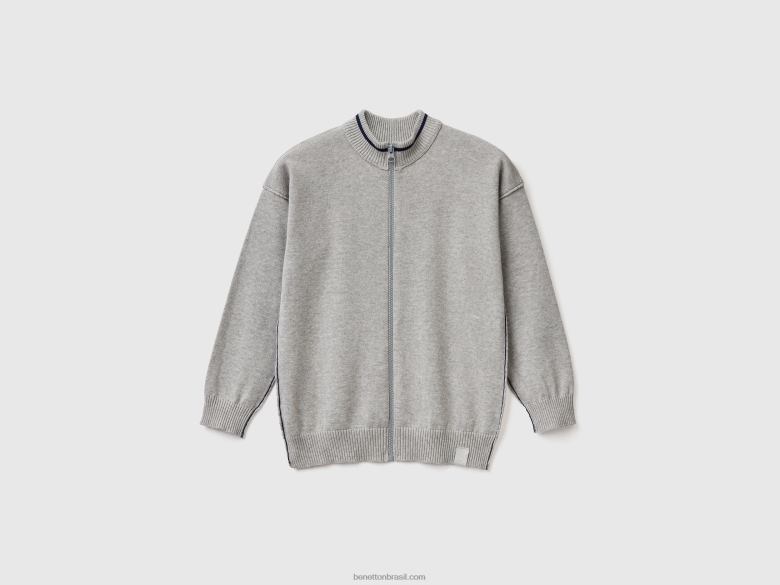 crianças cardigã de algodão com zíper Benetton R8L4P3396 cinza claro