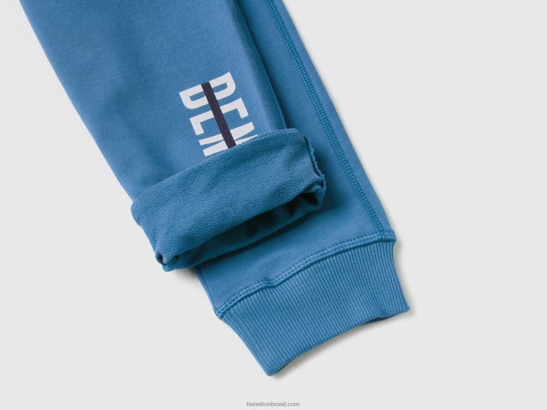 crianças calça de moletom com logotipo Benetton R8L4P1907 azul claro