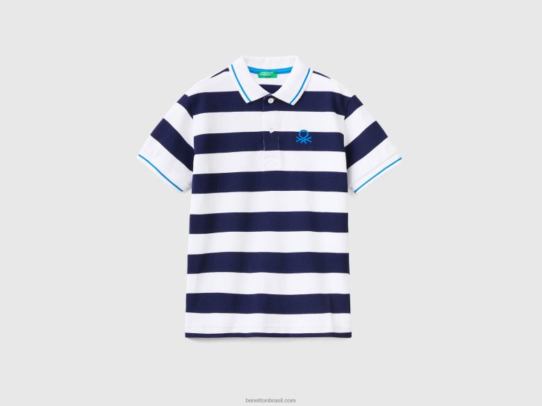 crianças polo manga curta com listras Benetton R8L4P1888 azul