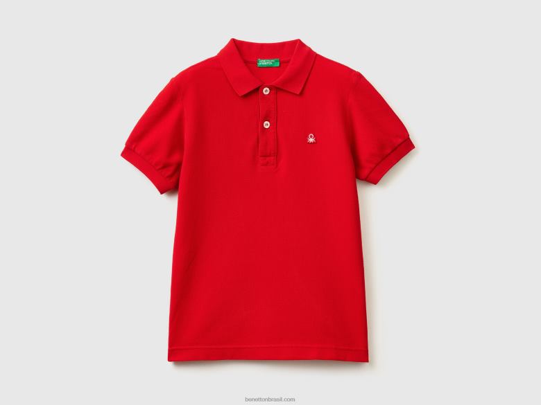 crianças polo slim fit em 100% algodão orgânico Benetton R8L4P1881 vermelho