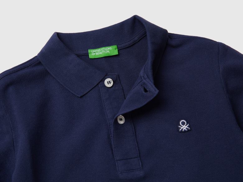 crianças polo slim fit em 100% algodão orgânico Benetton R8L4P4892 azul escuro