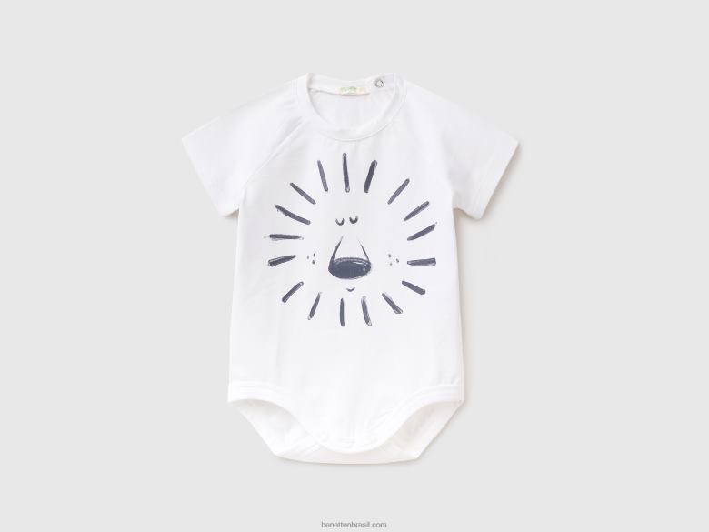 crianças body elástico com estampa Benetton R8L4P5869 branco