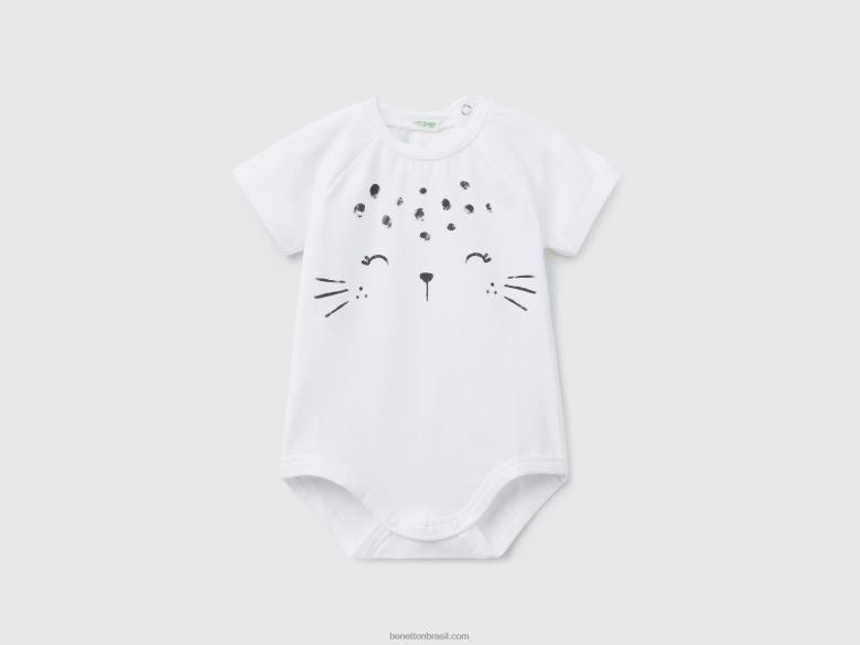 crianças body elástico com estampa Benetton R8L4P5879 branco
