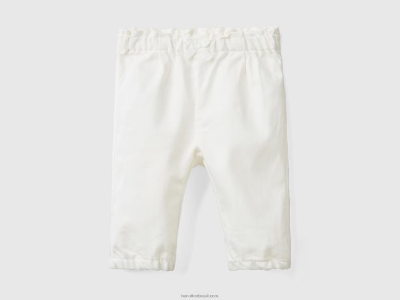crianças calças com cintura franzida Benetton R8L4P5916 branco cremoso