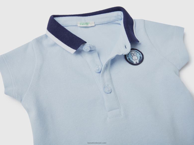 crianças polo de manga curta com patch Benetton R8L4P5900 céu azul