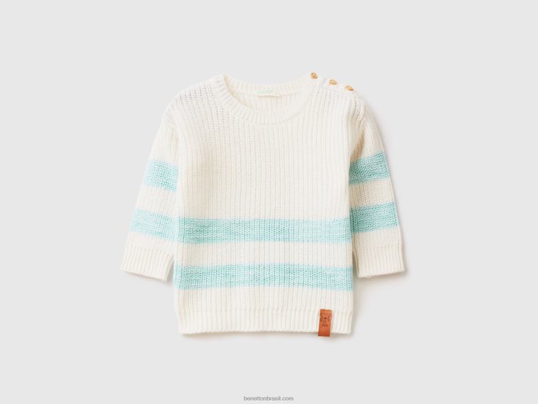 crianças camisola em mistura de algodão reciclado Benetton R8L4P6123 branco