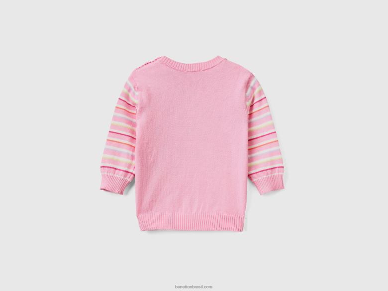 crianças camisola às riscas em puro algodão Benetton R8L4P6122 rosa