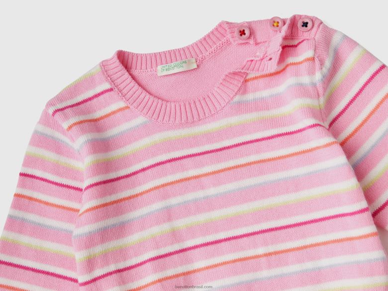 crianças camisola às riscas em puro algodão Benetton R8L4P6122 rosa