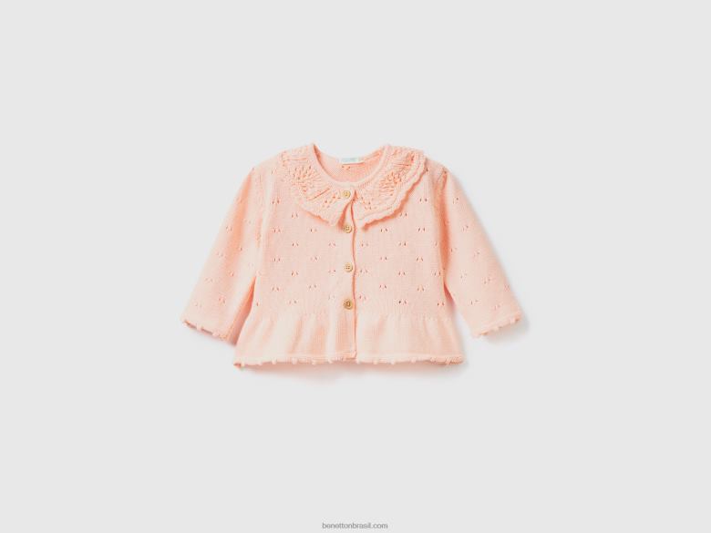 crianças cardigã com gola tricotada Benetton R8L4P6127 Rosa suave