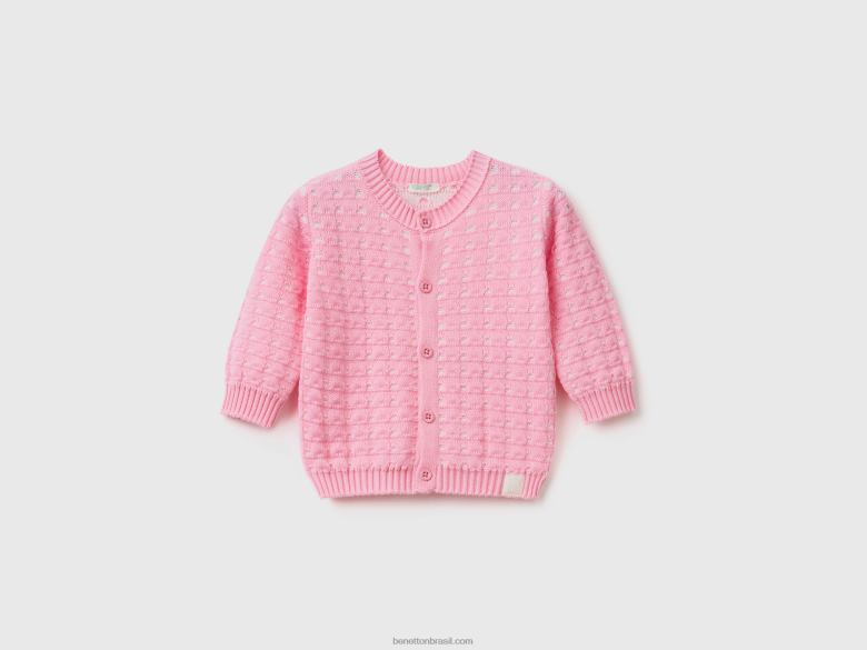 crianças cardigã tricô com botões Benetton R8L4P3459 rosa