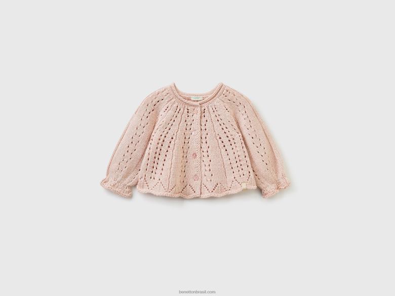 crianças cardigã tricô com lurex Benetton R8L4P3476 Rosa suave