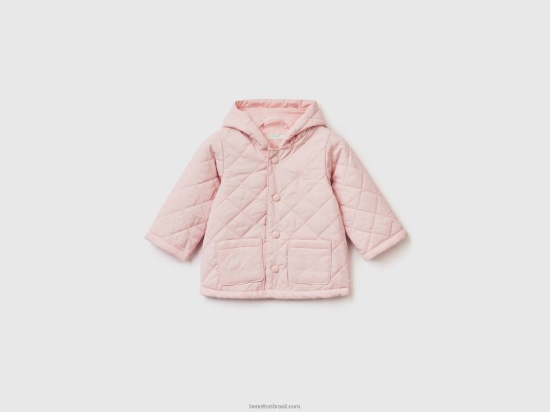 crianças jaqueta acolchoada com capuz Benetton R8L4P5741 Rosa suave