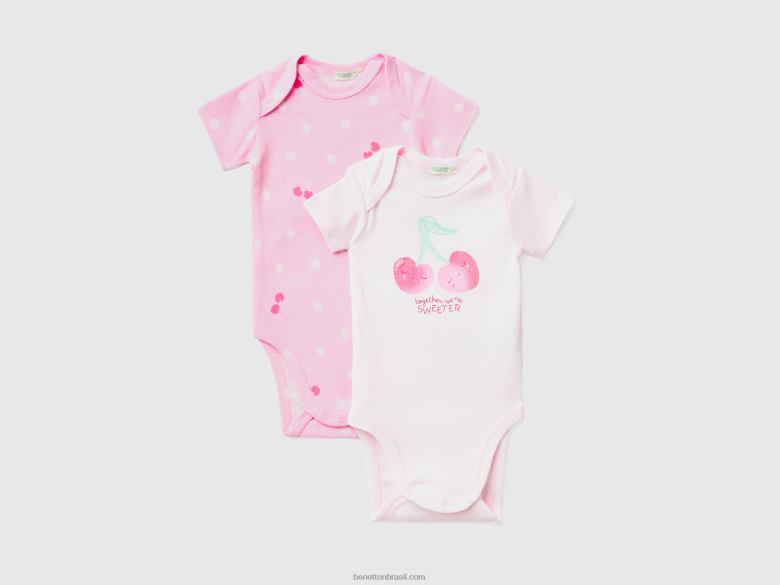 crianças dois bodys de manga curta em algodão orgânico Benetton R8L4P3191 rosa