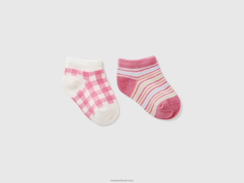 crianças duas meias curtas jacquard Benetton R8L4P3305 rosa