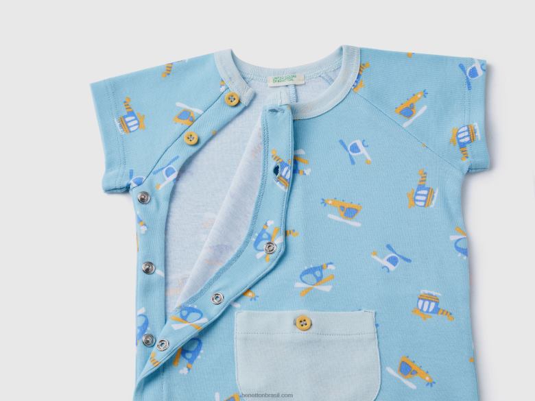 crianças macaquinho estampado em algodão orgânico Benetton R8L4P3180 azul claro