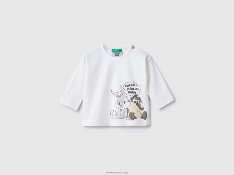 crianças camiseta 100% algodão looney tunes Benetton R8L4P3115 branco