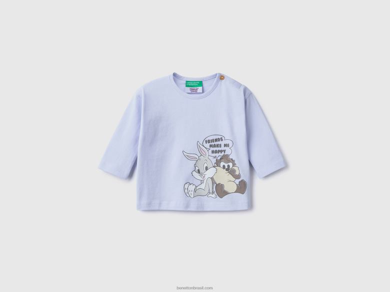 crianças camiseta 100% algodão looney tunes Benetton R8L4P5779 céu azul