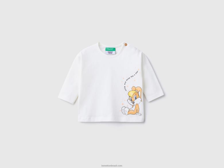 crianças camiseta 100% algodão looney tunes Benetton R8L4P5831 branco cremoso