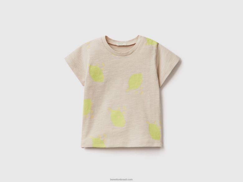 crianças camiseta com estampa de frutas Benetton R8L4P5774 bege