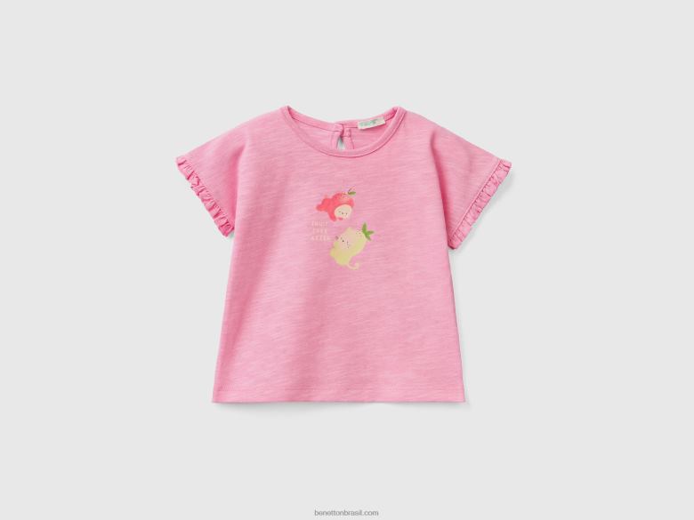 crianças camiseta com estampa de frutas Benetton R8L4P5856 rosa