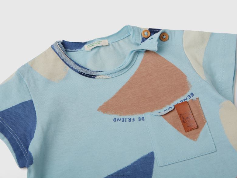 crianças camiseta com estampa de vela Benetton R8L4P5794 azul claro