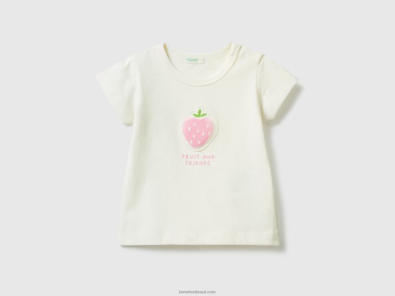 crianças camiseta com patch e estampa Benetton R8L4P5860 branco