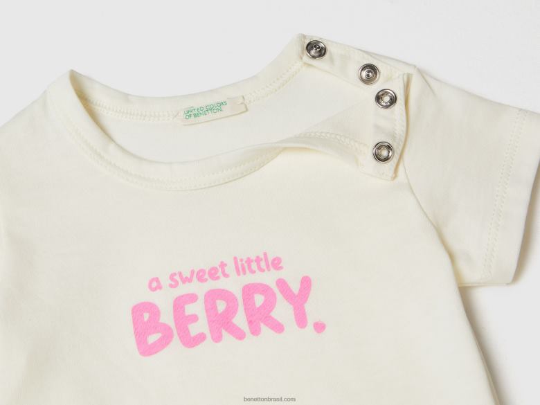 crianças camiseta de algodão orgânico com estampa Benetton R8L4P5782 branco