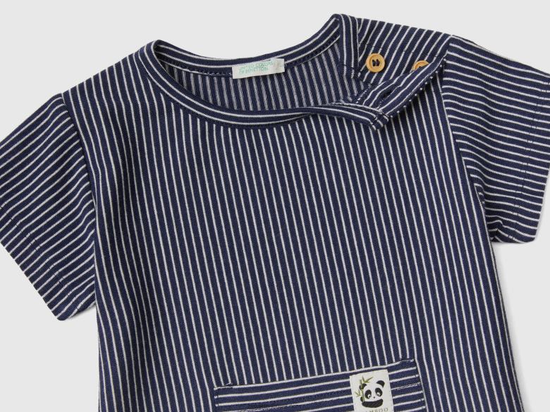 crianças camiseta listrada com bolso Benetton R8L4P3166 azul escuro