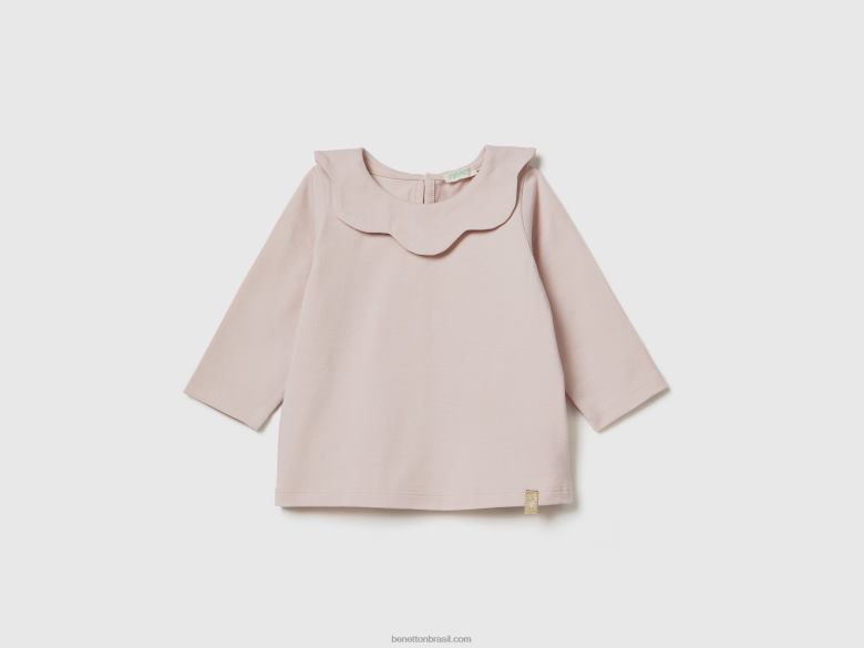 crianças camiseta manga longa com gola Benetton R8L4P5793 Rosa suave