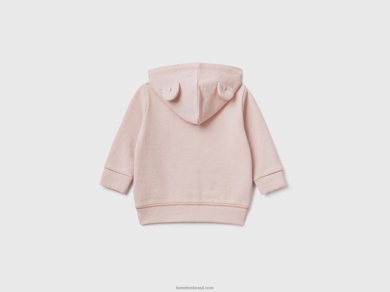 crianças moletom com capuz em algodão orgânico Benetton R8L4P5863 Rosa suave