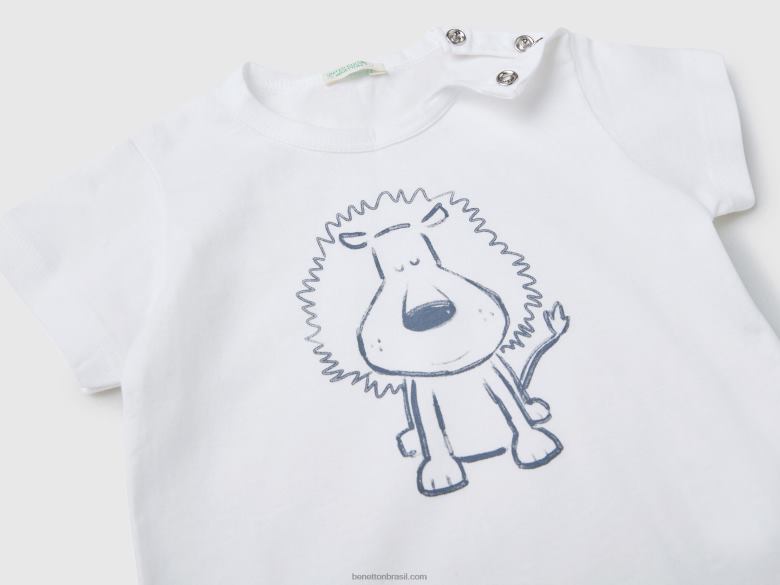 crianças t-shirt com estampa em algodão orgânico Benetton R8L4P3141 branco