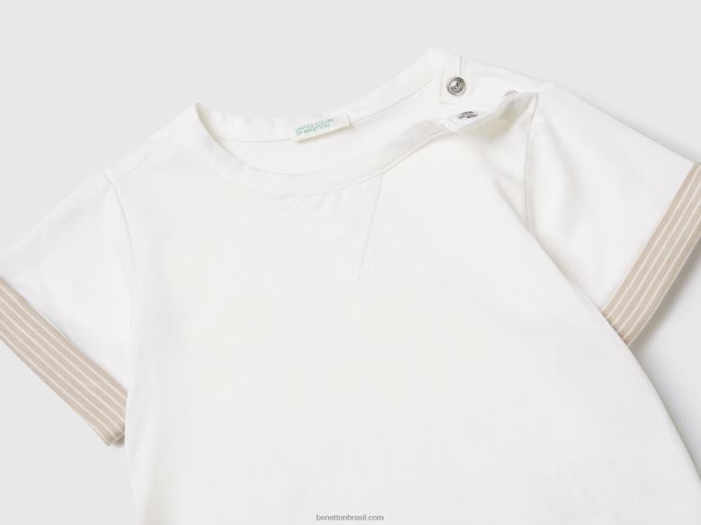 crianças camiseta com lapelas listradas Benetton R8L4P3112 branco cremoso
