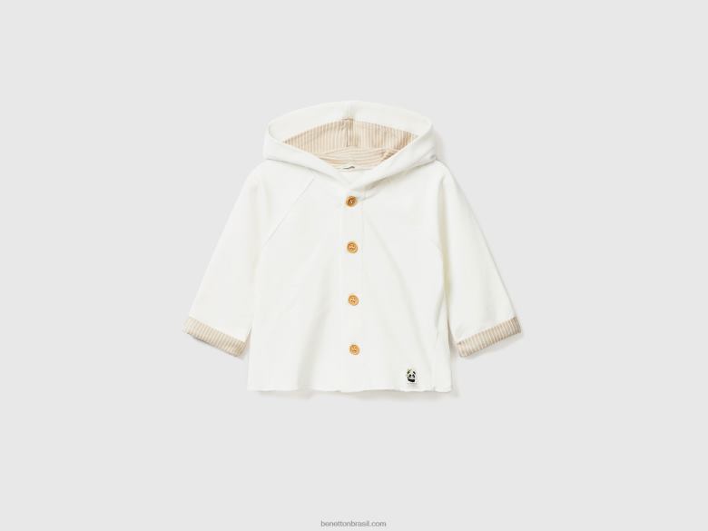 crianças moletom com zíper Benetton R8L4P5786 branco cremoso