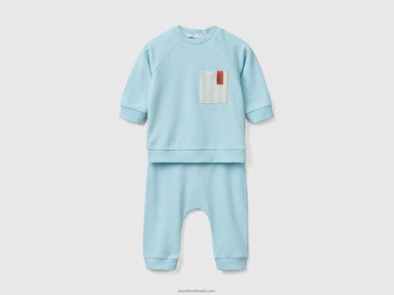 crianças conjunto moletom e calça Benetton R8L4P3084 turquesa