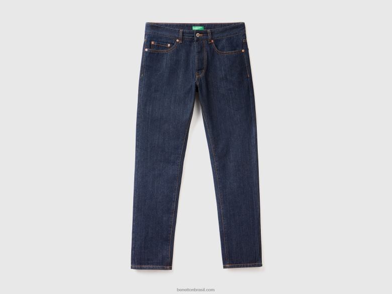 homens calça reta 100% algodão Benetton R8L4P1487 azul escuro