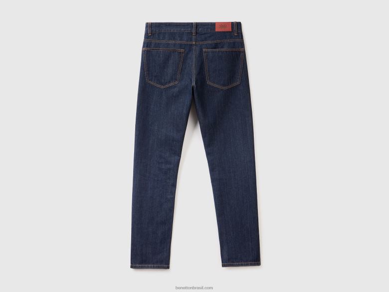 homens calça reta 100% algodão Benetton R8L4P1487 azul escuro