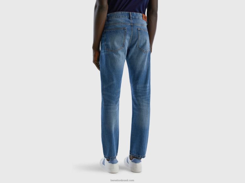 homens calça reta 100% algodão Benetton R8L4P4677 azul