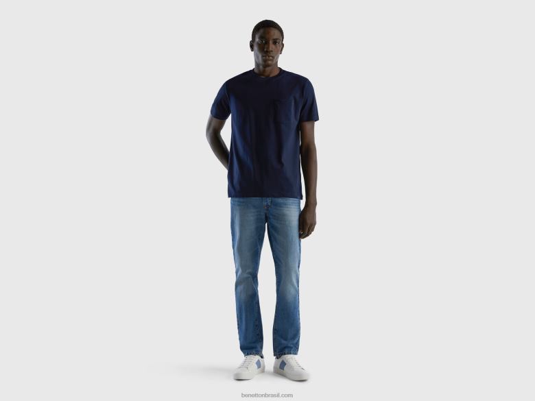 homens calça reta 100% algodão Benetton R8L4P4677 azul